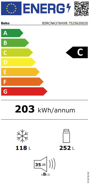 Beko B5RCNA376HXB HarvestFresh classe énergétique