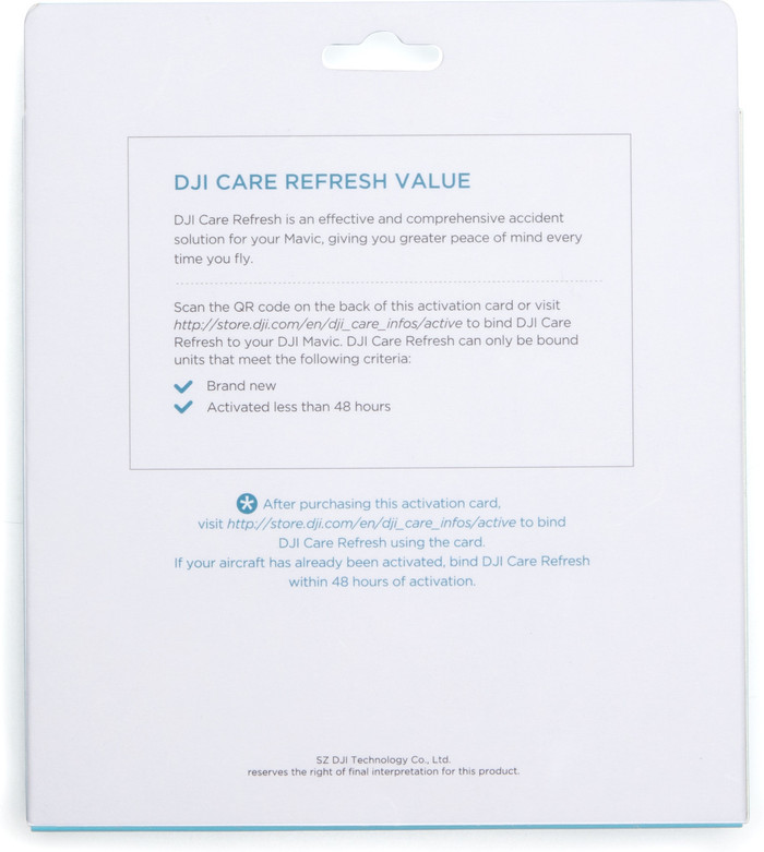 Carte de rafraîchissement DJI Care Mavic Air emballage