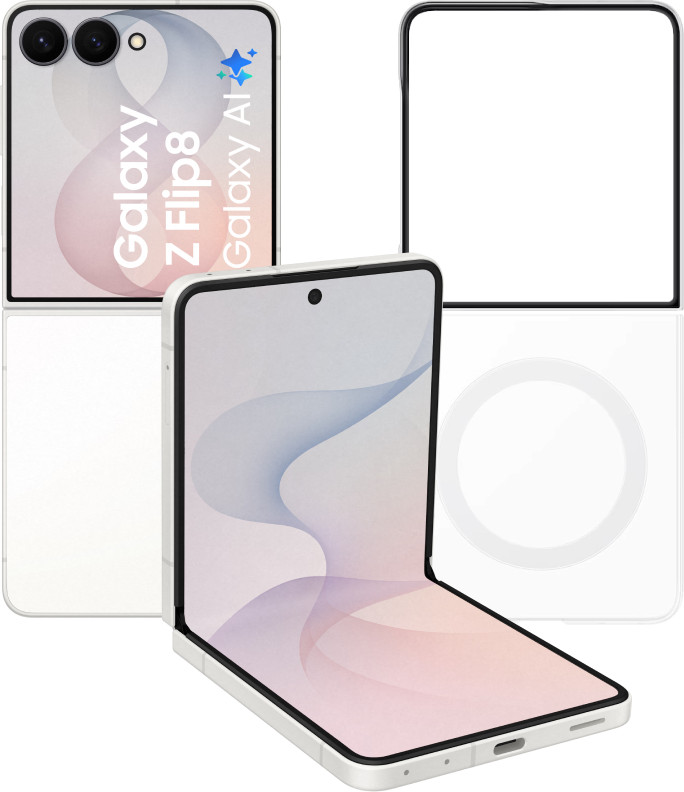 Samsung Galaxy Z Flip 8 256GB Wit 5G + Samsung Back Cover met Magneet Transparant Main Image