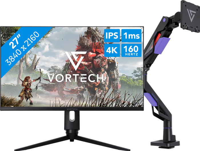 Vortech Prestige 27 Pouces 4K + Vortech Bras d'Écran PC avec Vérin à Gaz Main Image