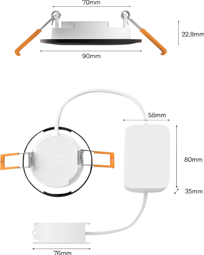Philips Hue Spot Encastré Slim - White and Color - 90 mm - Noir détail