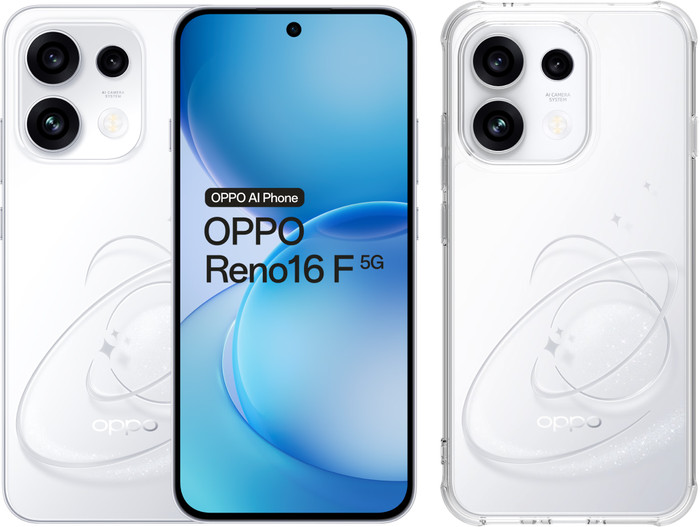 OPPO Reno16 F 256GB Wit 5G + BlueBuilt Back Cover Transparant Main Image