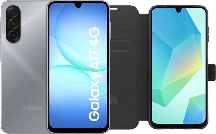 Samsung Galaxy A17 128 Go Gris 5G + BlueBuilt Book Case Noir Main Image