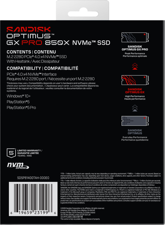 SANDISK Optimus GX PRO 850X 4TB Heatsink NVMe SSD achterkant