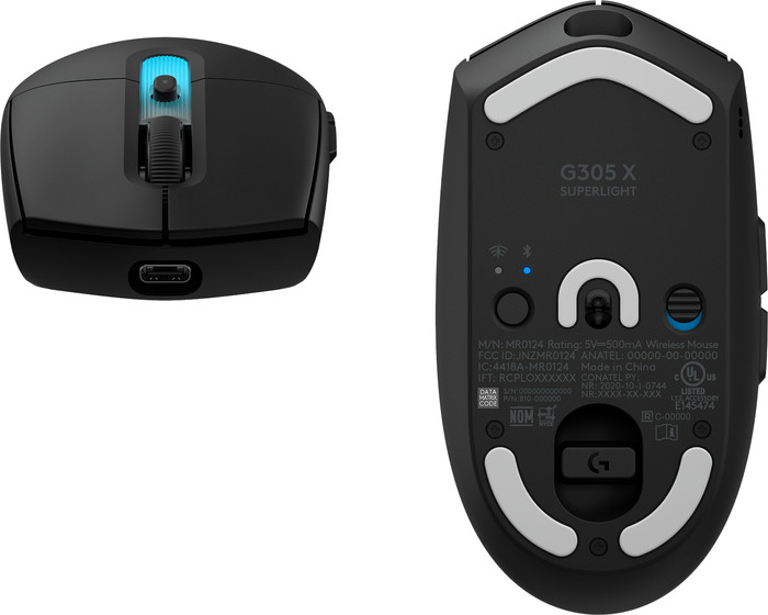 Logitech G305 X Superlight Draadloze Gaming Muis Zwart onderkant