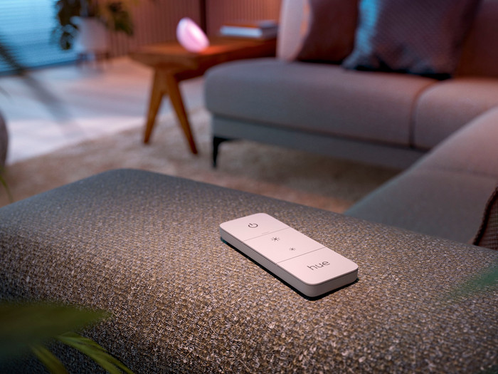 Philips Hue Gradient Signe White and Color Floor Lamp Black + Dimmer product in use