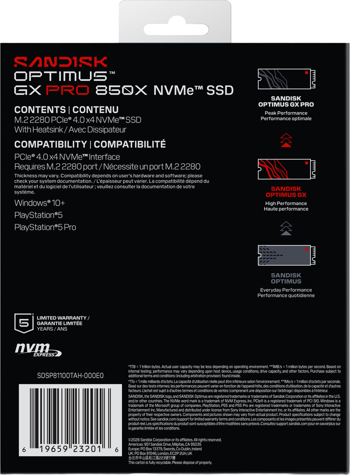 SANDISK Optimus GX PRO 850X 1TB Heatsink NVMe SSD verpakking