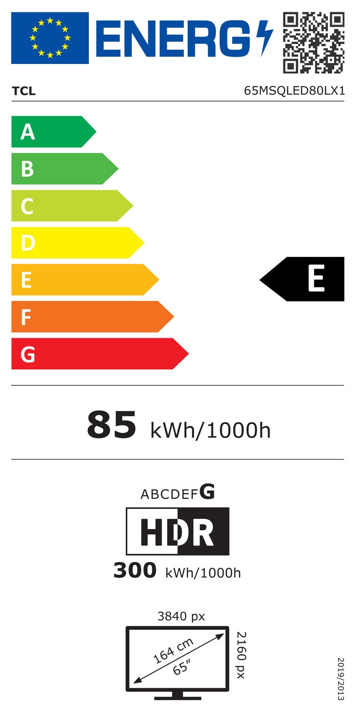 TCL SQD Mini-led 65" 80L (2026) energielabel