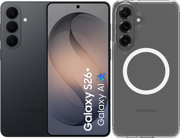 Samsung Galaxy S26 Plus 512GB Zwart 5G + BlueBuilt Back Cover met Magneet Transparant Main Image
