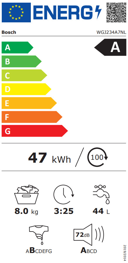 Bosch WGJ234A7NL i-DOS energielabel