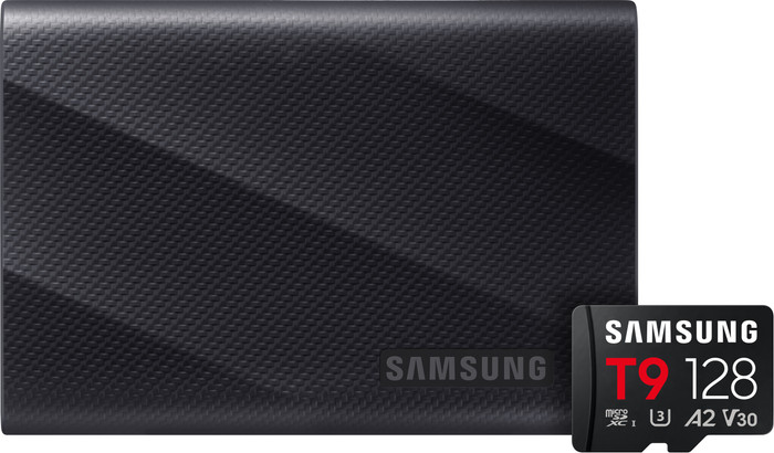 Samsung T9 Portable SSD 2 To Noir + Samsung MicroSDXC T9 128 Go 200 Mo/s Main Image
