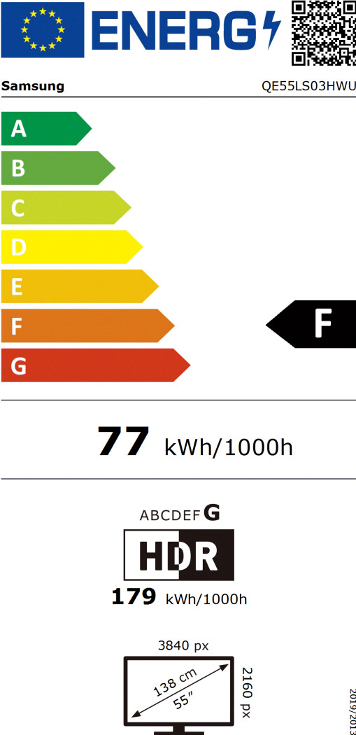 Samsung 55" The Frame Pro (2026) energielabel