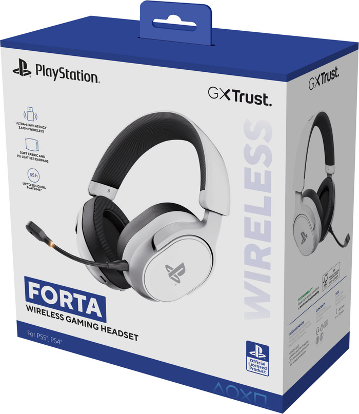 Trust GXT 499W Forta Draadloze Gaming Headset PS4/PS5 Wit verpakking