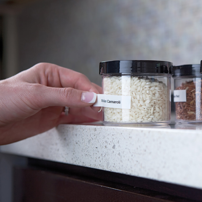 DYMO D1 9mm x 7m Black White Labels product in use