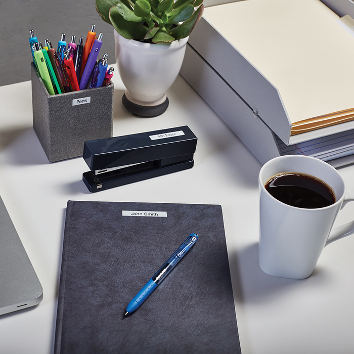 DYMO D1 9mm x 7m Black White Labels product in use