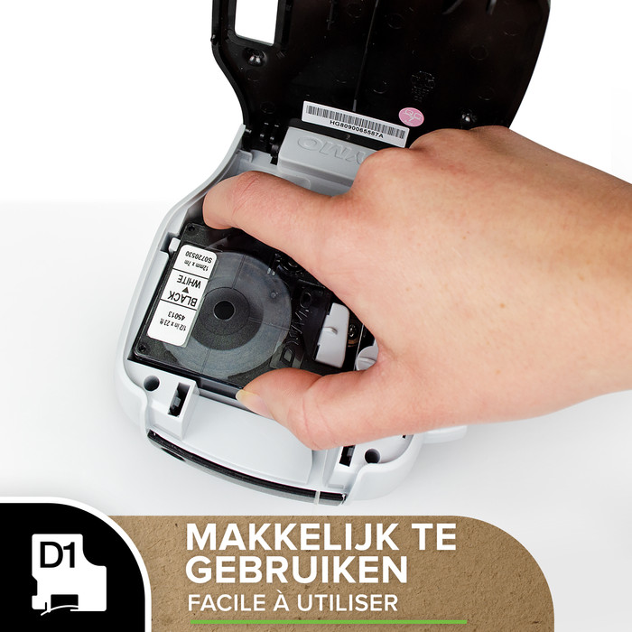 DYMO Durable D1 Tape 12mm x 5.5m Black White Label detail