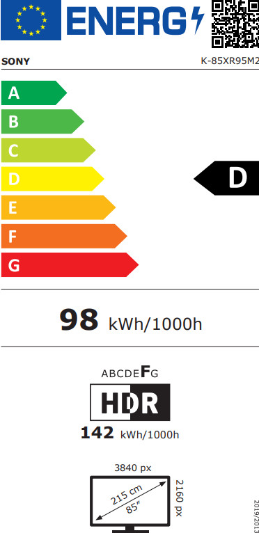 Sony Bravia 9 II True RGB 85" (2026) energielabel
