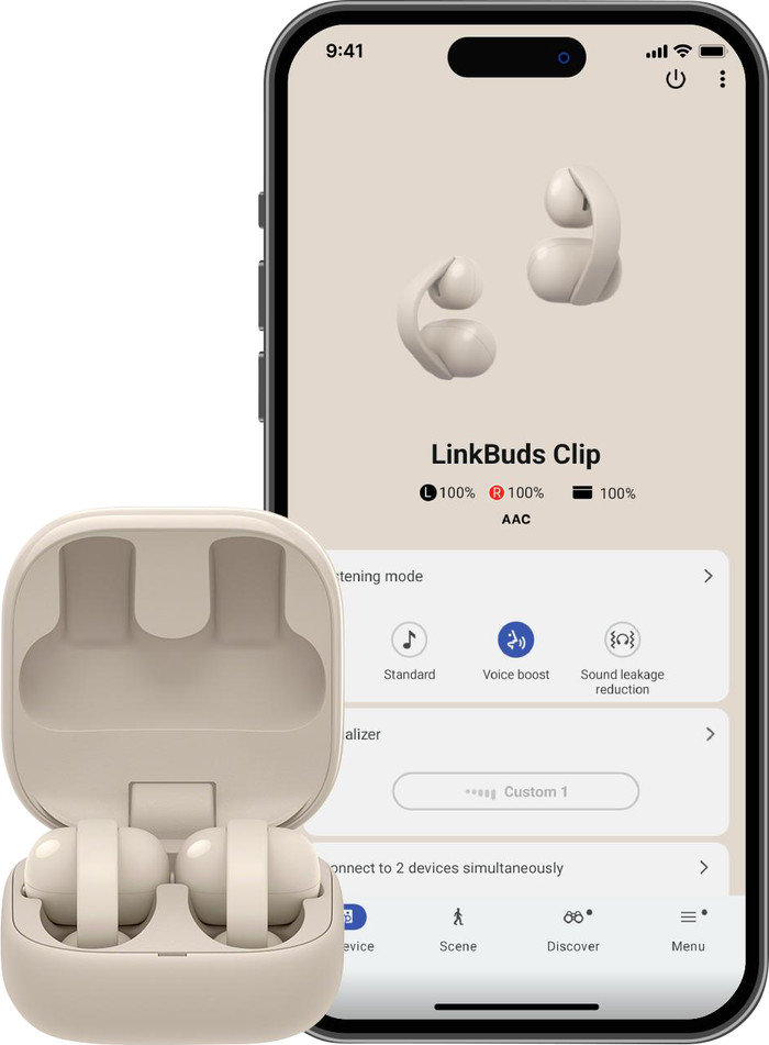 Sony LinkBuds Clip Beige produit à l'usage