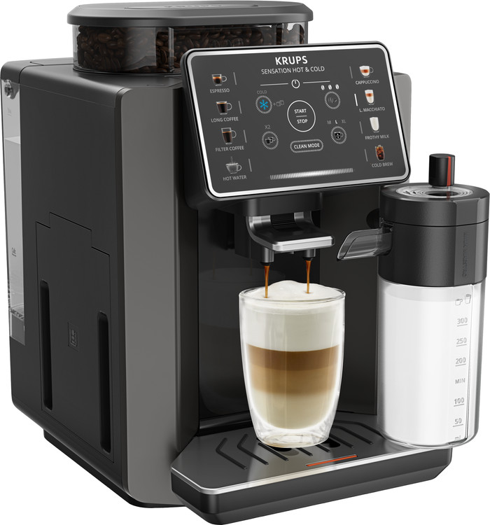 Krups Sensation Hot & Cold Milk EA914H Zwart linkerkant