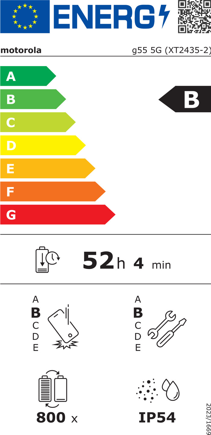 Motorola Moto G55 256 Go Vert 5G classe énergétique