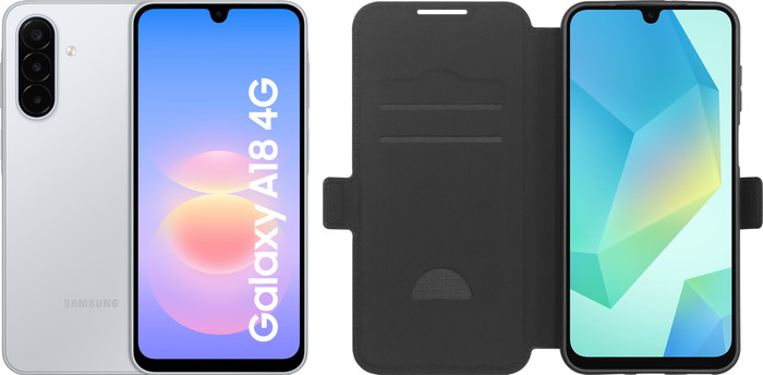 Samsung Galaxy A18 128GB Zilver 4G + BlueBuilt Book Case Zwart Main Image