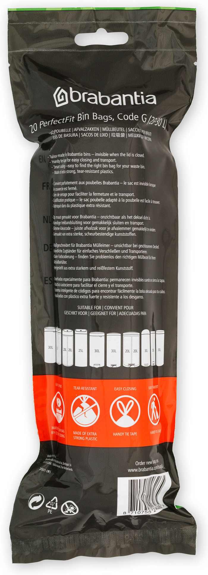 Brabantia Touch Bin 30L White + Trash Bags (120 units) back