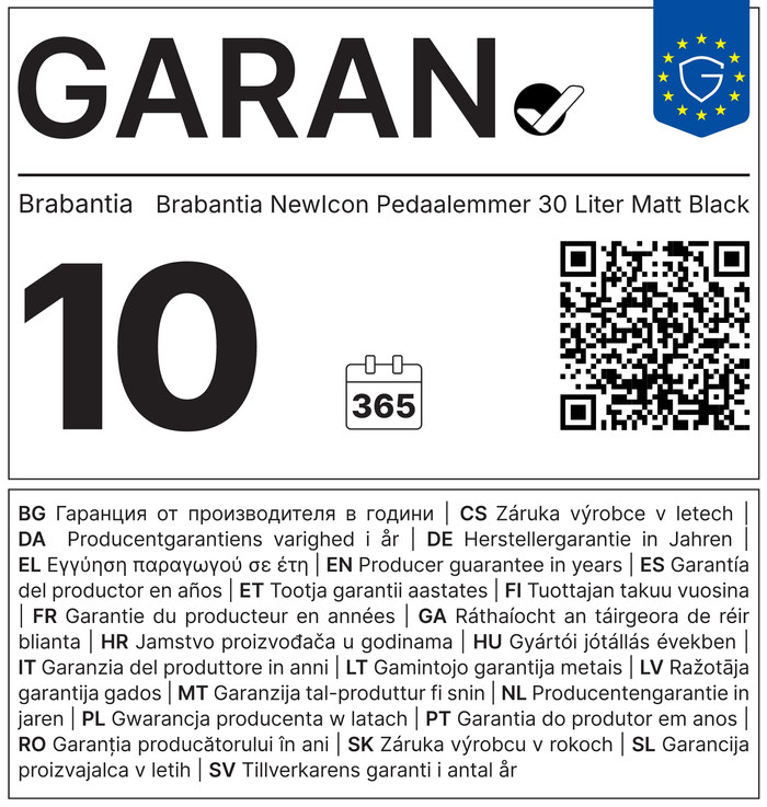 Brabantia NewIcon Poubelle à Pédale 30 Litres Matt Black