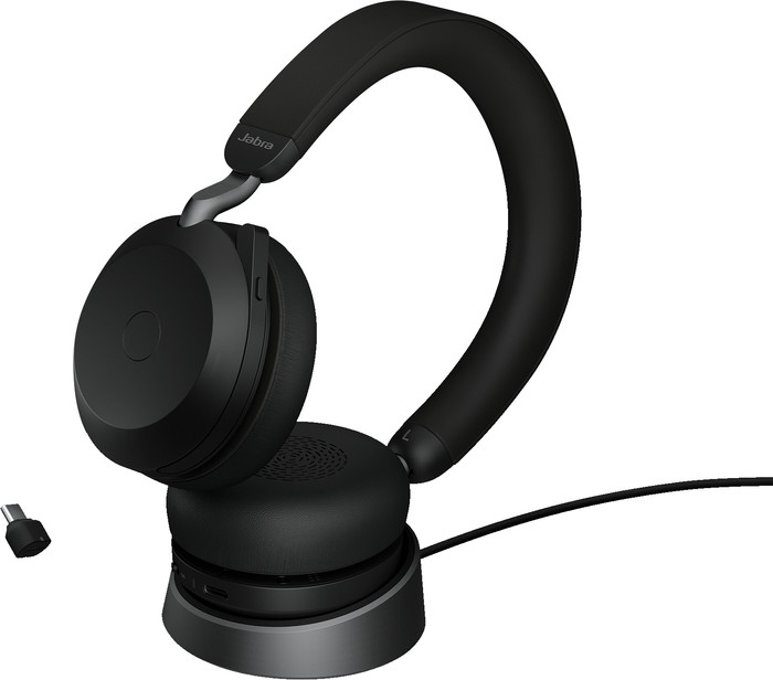 Jabra Evolve2 75 Casque de bureau Sans Fil USB-C Noir avec Support de Charge Main Image