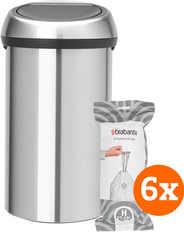 Brabantia Touch Bin 60 Litres Inox Fingerprint Proof + Sacs Poubelle (120 pièces) Main Image