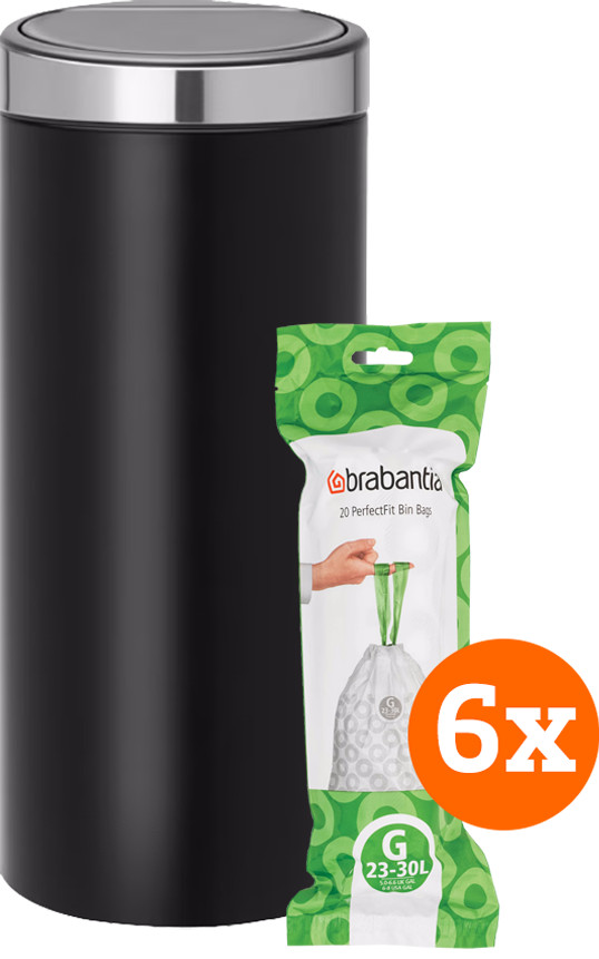 Brabantia Touch Bin 30 Liter Matt Black + Vuilniszakken (120 stuks) Main Image