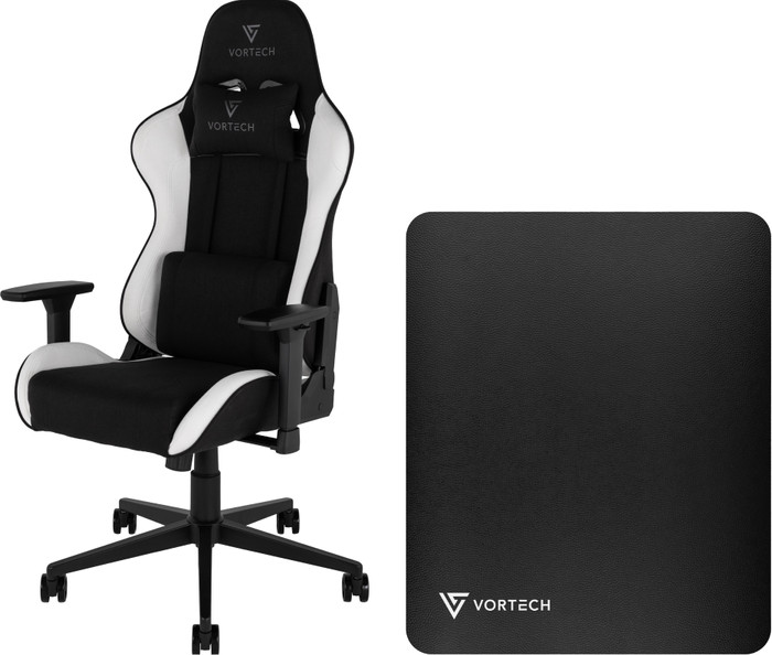 Vortech Essential Gamestoel Wit + Vortech Vloermat Zwart Main Image