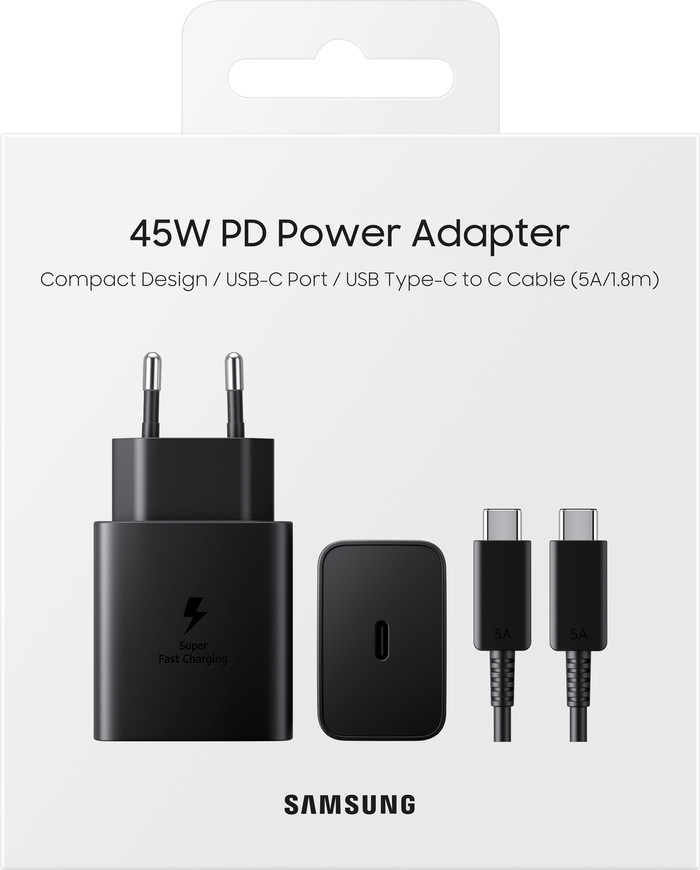 Samsung Super Fast Charging Chargeur 45 W + Câble USB-C 1,8 m Matière Synthétique Noir null