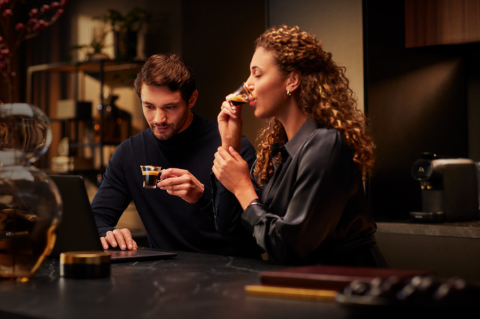 Philips L'OR Barista Sublime LM9012/60 Black + Milk Frother product in use