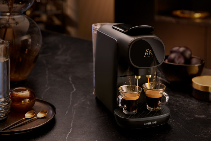 Philips L'OR Barista Sublime LM9012/60 Black + Milk Frother product in use