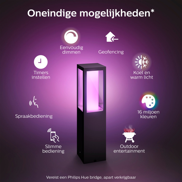 Philips Hue Impress sokkellamp White and Color zwart laag uitbreiding null