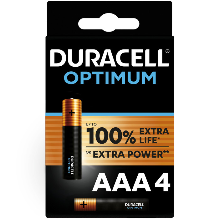 Duracell Piles Alcalines AAA Optimum 4 Pièces Main Image