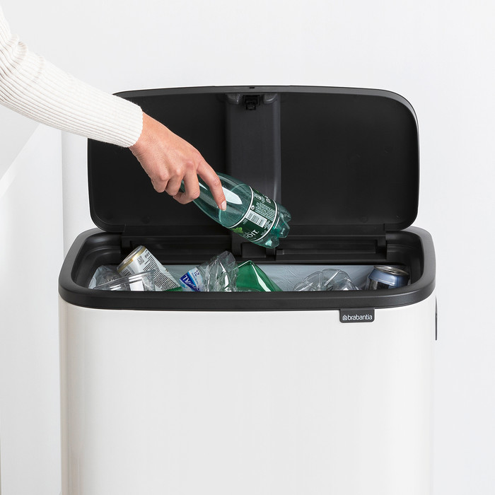 Brabantia Bo Touch Bin Hi Trash Can 60L with Plastic Inner Bucket - White product in use