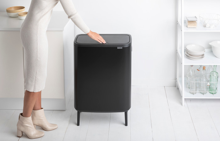 Brabantia Bo Touch Bin Hi Trash Can 60L with Plastic Inner Bucket - Matte Black product in use