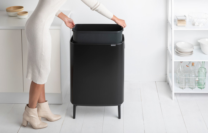 Brabantia Bo Touch Bin Hi Trash Can 60L with Plastic Inner Bucket - Matte Black product in use