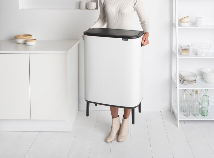Brabantia Bo Touch Bin Hi Trash Can 2x 30L White product in use