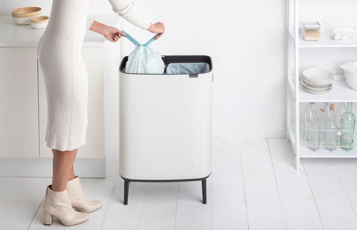 Brabantia Bo Touch Bin Hi Trash Can 2x 30L White product in use