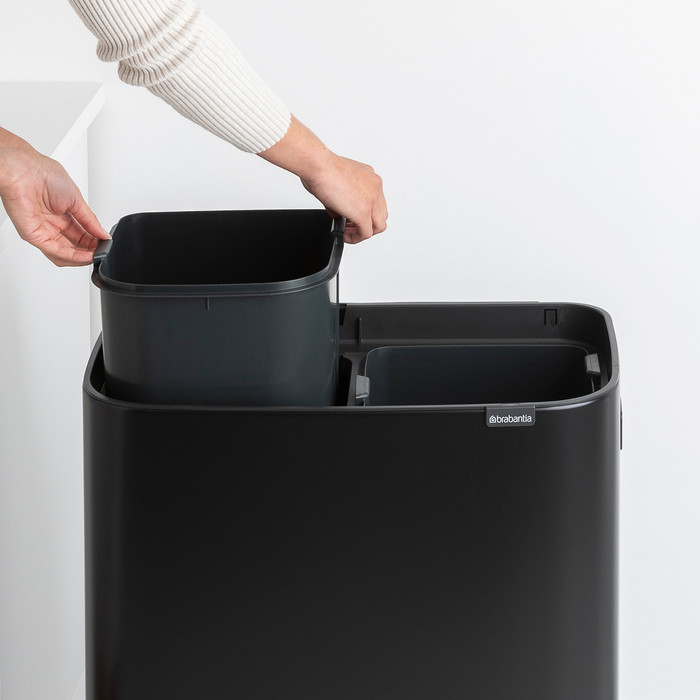 Brabantia Bo Touch Bin Hi Trash Can 2x 30L Matte Black product in use