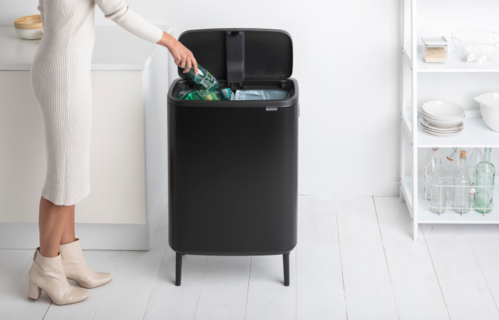 Brabantia Bo Touch Bin Hi Trash Can 2x 30L Matte Black product in use