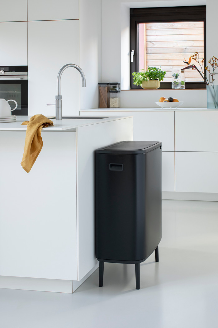 Brabantia Bo Touch Bin Hi Trash Can 2x 30L Matte Black product in use