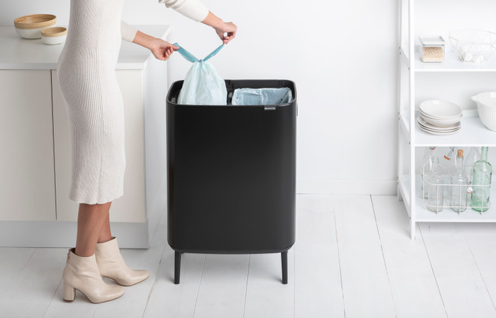 Brabantia Bo Touch Bin Hi Trash Can 2x 30L Matte Black product in use
