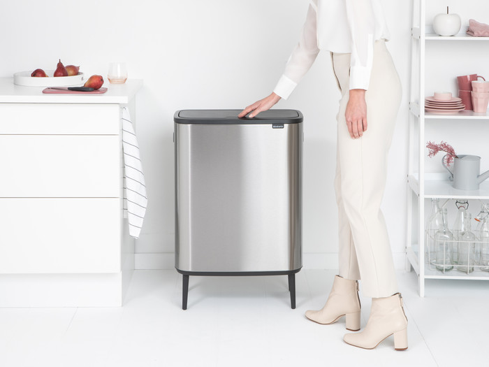 Brabantia Bo Touch Bin Hi Trash Can 2x 30L Matte Steel Fingerprint Proof product in use