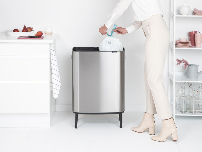 Brabantia Bo Touch Bin Hi Trash Can 2x 30L Matte Steel Fingerprint Proof product in use