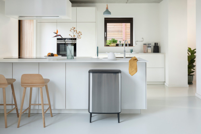 Brabantia Bo Touch Bin Hi Trash Can 2x 30L Matte Steel Fingerprint Proof product in use