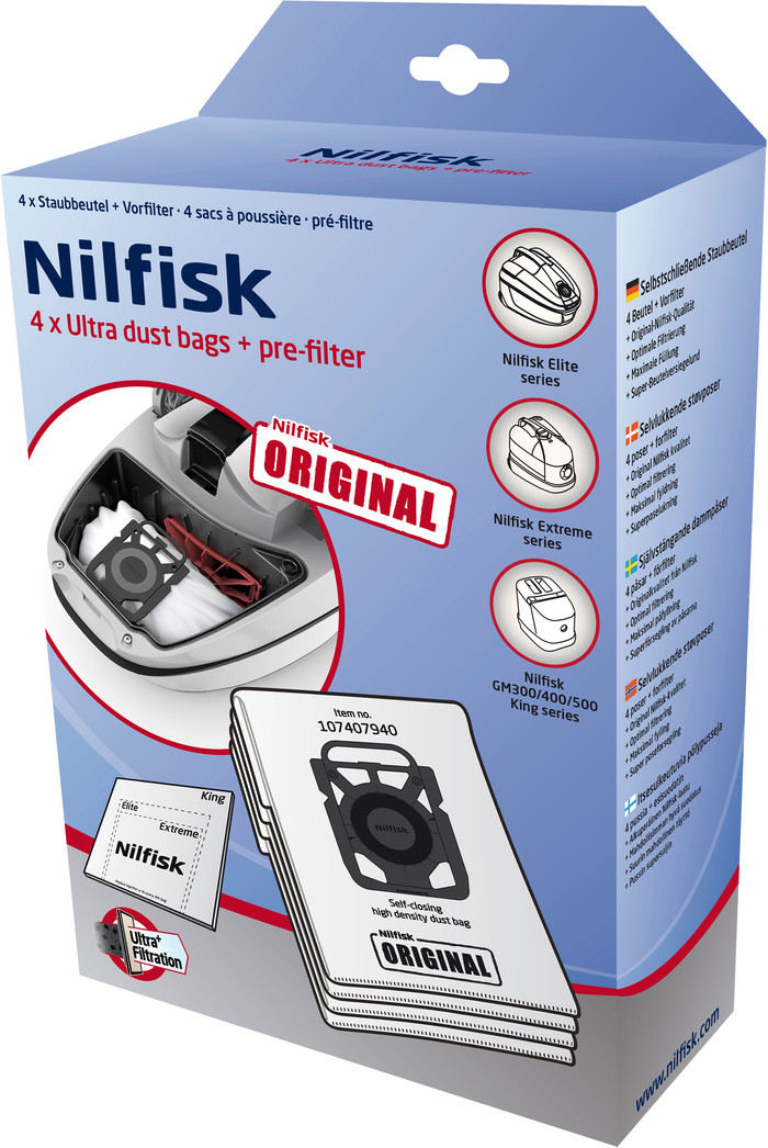 Nilfisk Elite Sacs d'Aspirateur (4 pièces) emballage