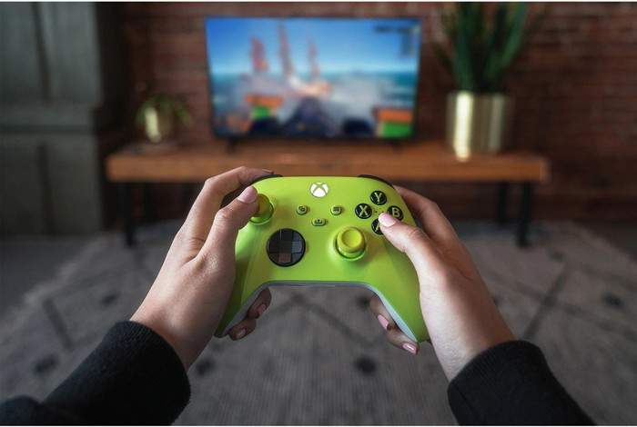 Microsoft Xbox Series X and S Wireless Controller Electric Volt Yellow, Green product in use